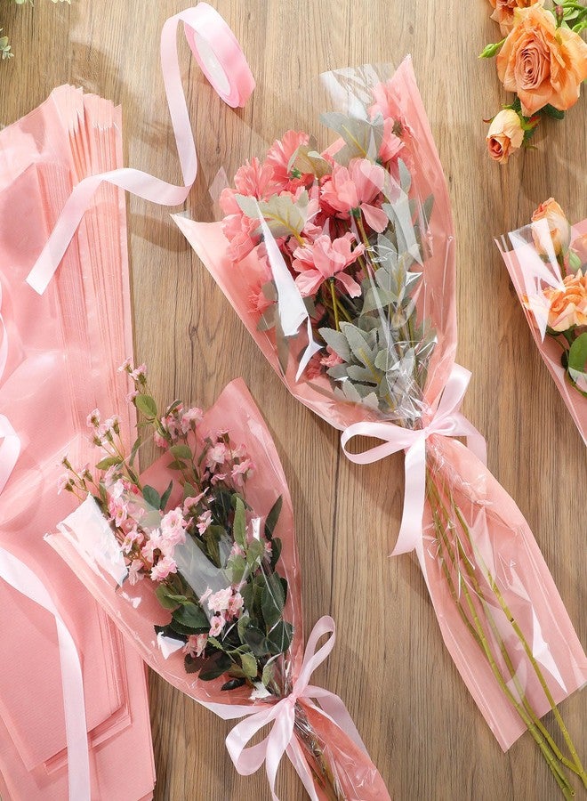 Fullhawl 50 Pcs Flower Bouquet Wrapping Bags 9.8 x 17.9 Inch and 14.2 x 22 Inch Valentine's Kraft Paper Flower Sleeves Floral Bags with Ribbons for Mother's Day Bouquet Wedding Birthday (Pink) - Image 5